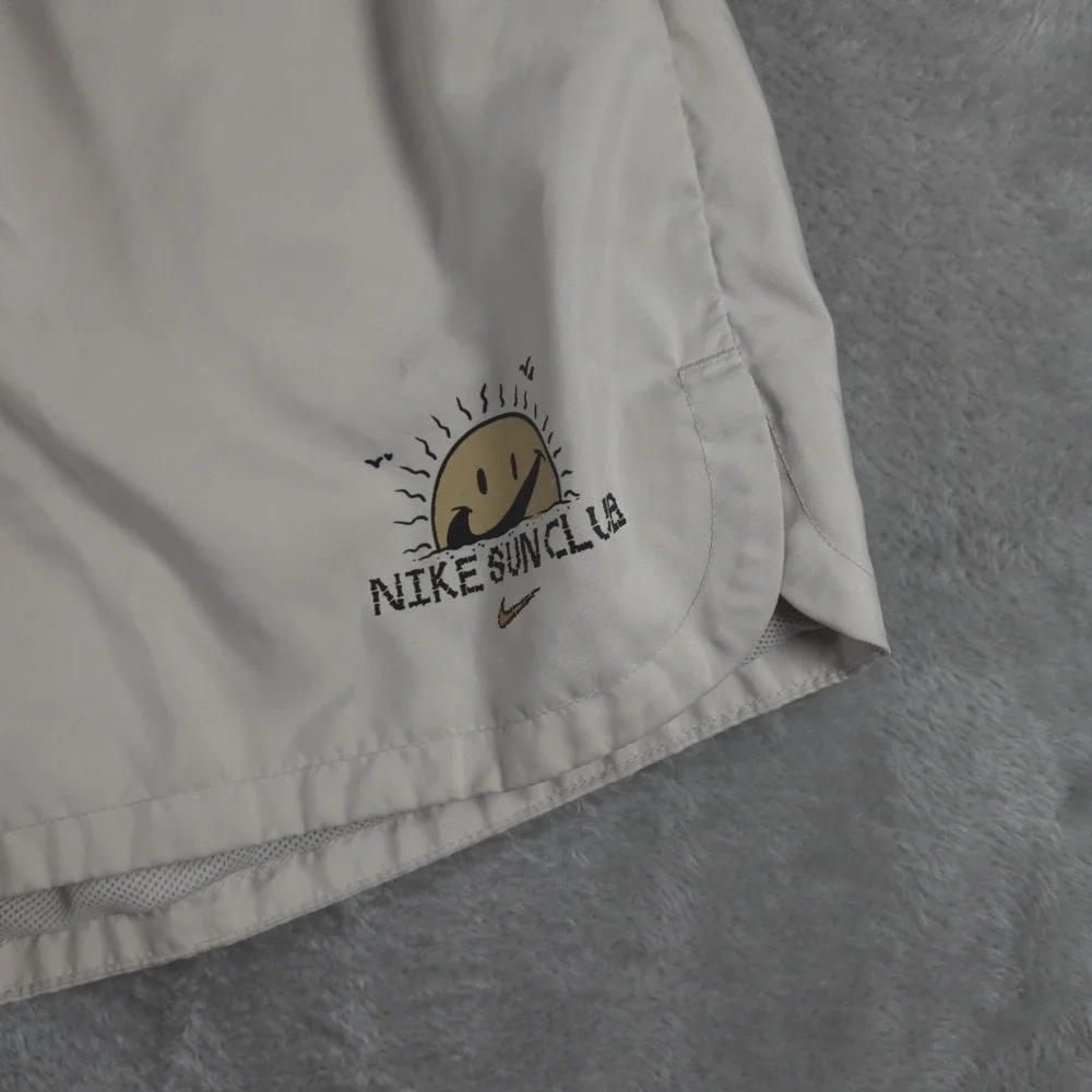 Nike Shorts Men Medium Ivory Sun Club Mesh Lined Running Swim Trunks Embroidered
